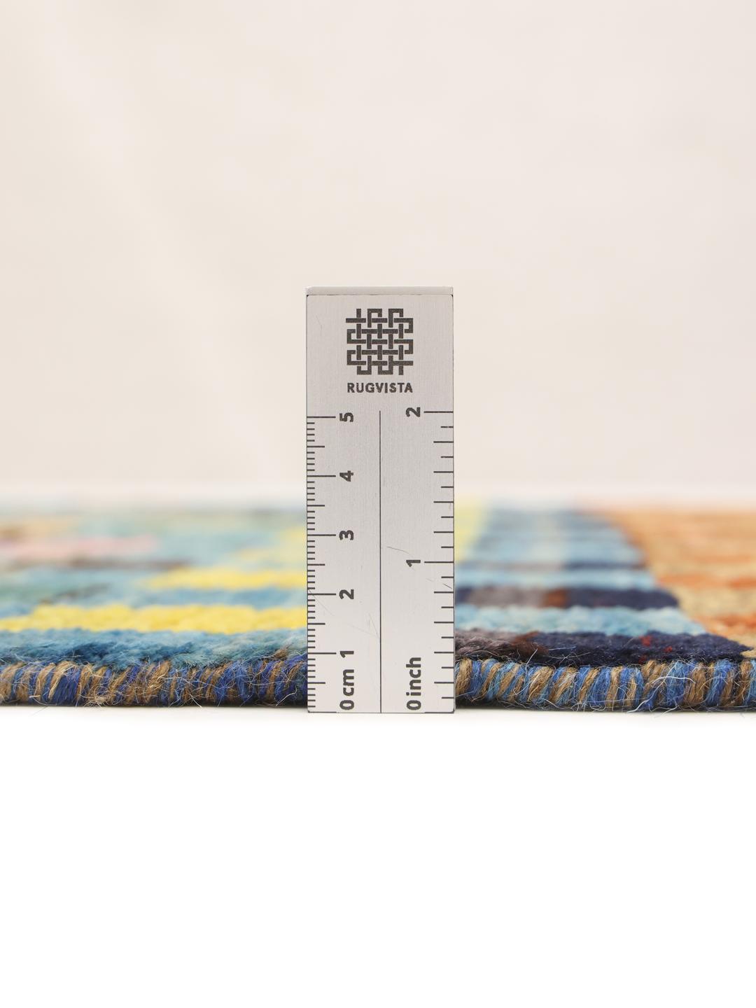 Hand-knotted Afghan runner with a vibrant multicolor checkered pattern