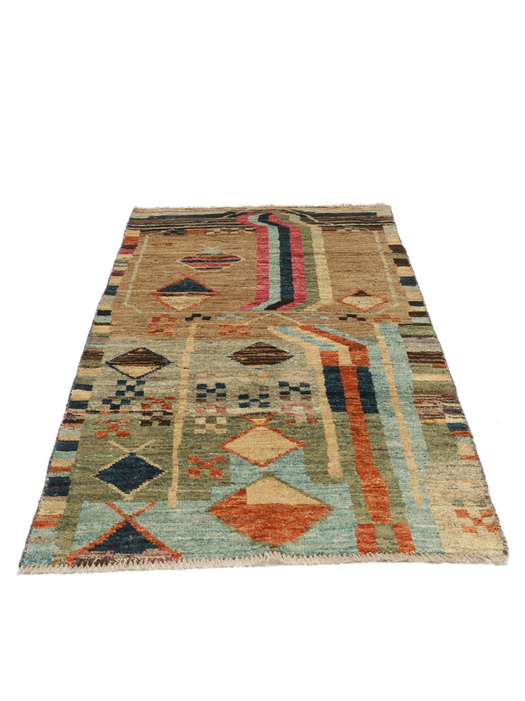 Berber Colourful løber fra Afghanistan med blå og brune geometriske mønstre
