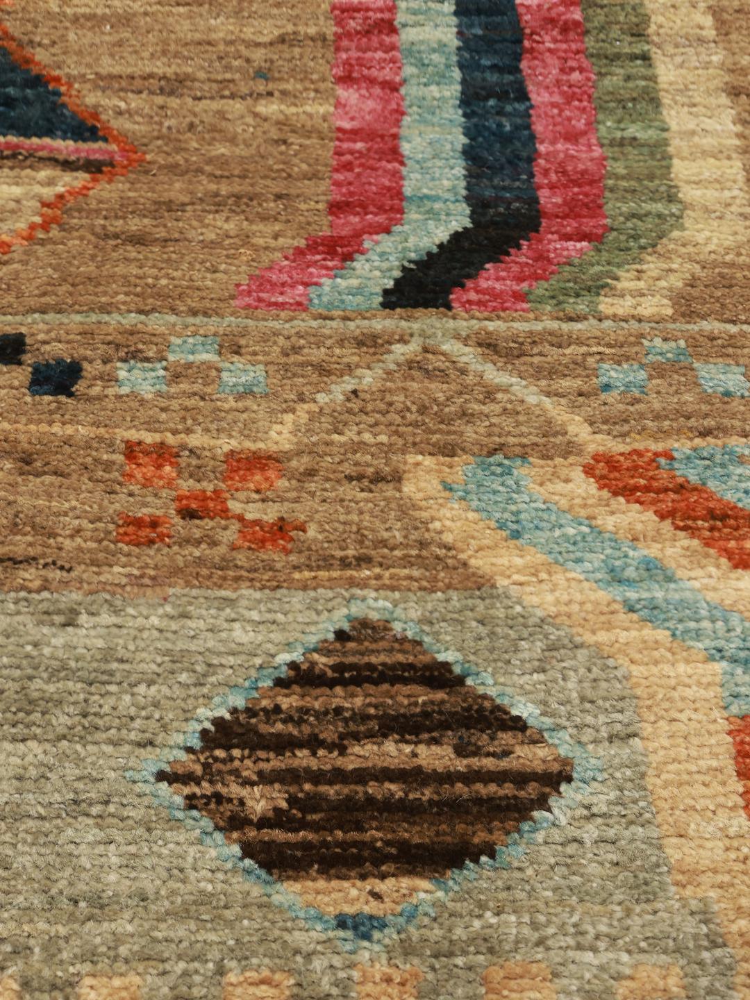 Berber Colourful løber fra Afghanistan med blå og brune geometriske mønstre