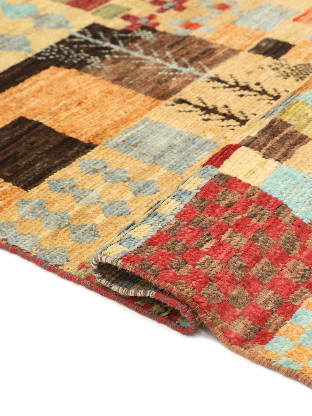 Håndknyttet multicolor løber fra Afghanistan med geometriske mønstre i farveblokke