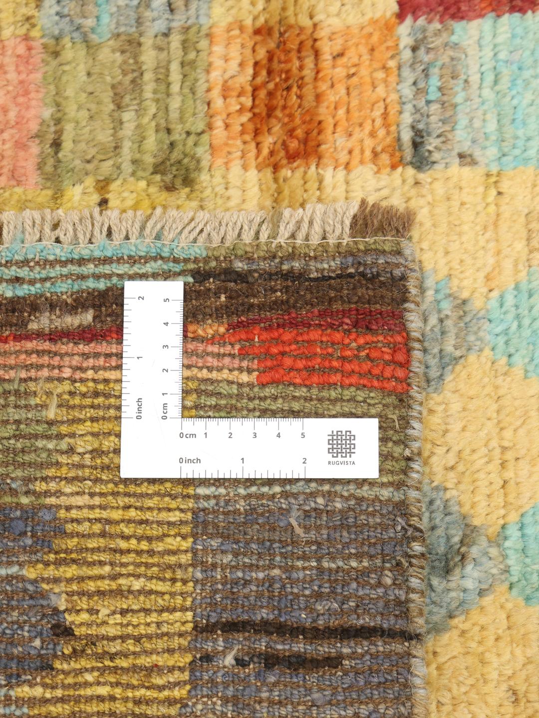Håndknyttet multicolor løber fra Afghanistan med geometriske mønstre i farveblokke