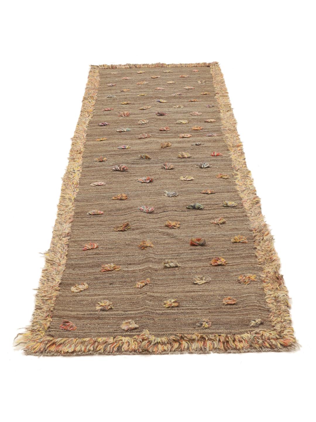 Handgeweven Afghaanse bruine loper met decoratieve accenten