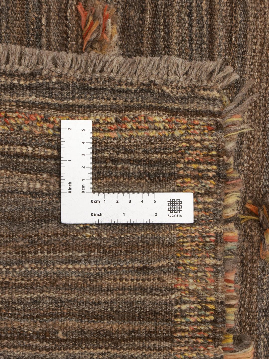 Handgeweven Afghaanse bruine loper met decoratieve accenten