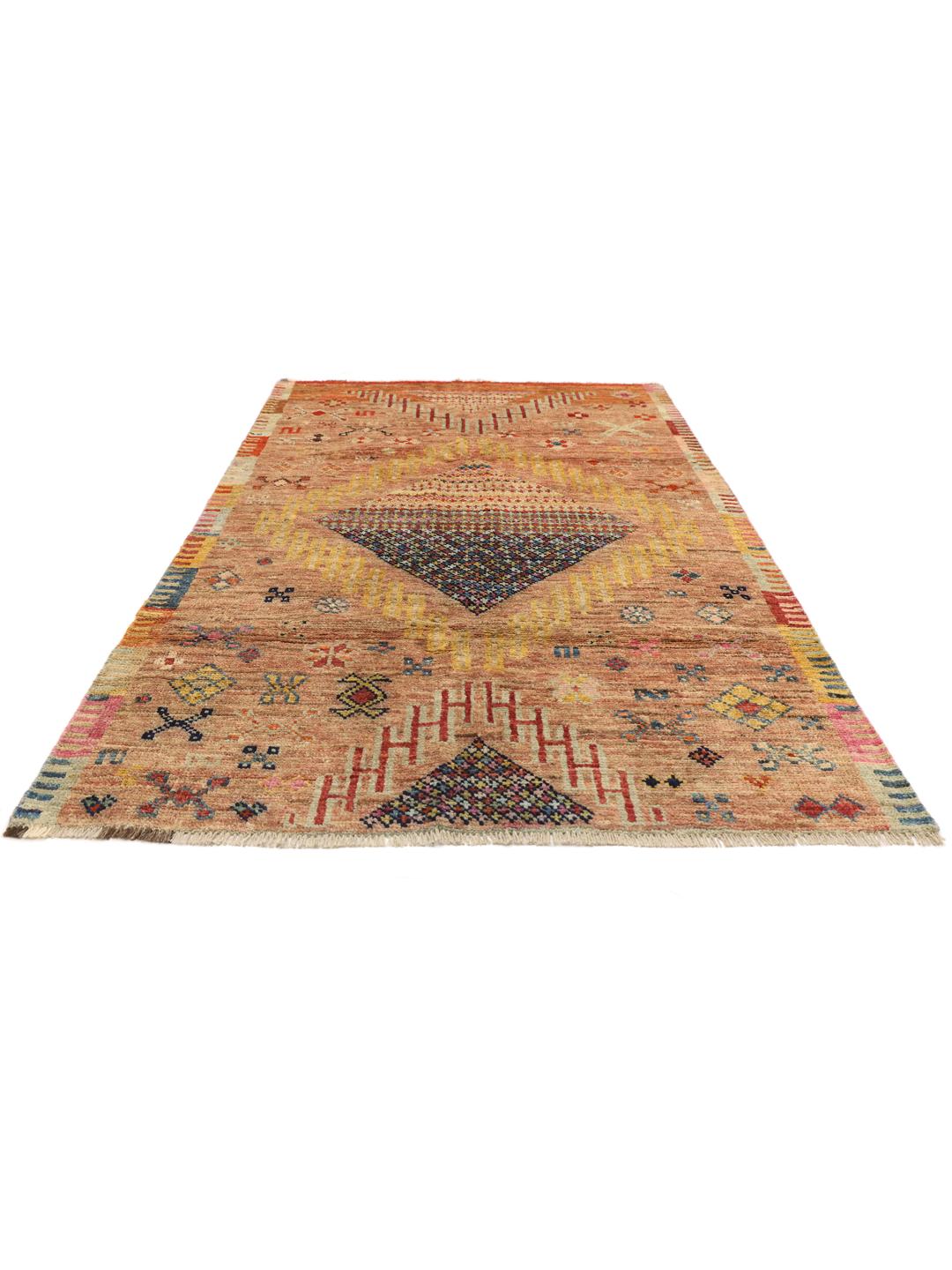 Hand-knotted Berber rug from Afghanistan in multicolor tones with tribal geometric patterns
