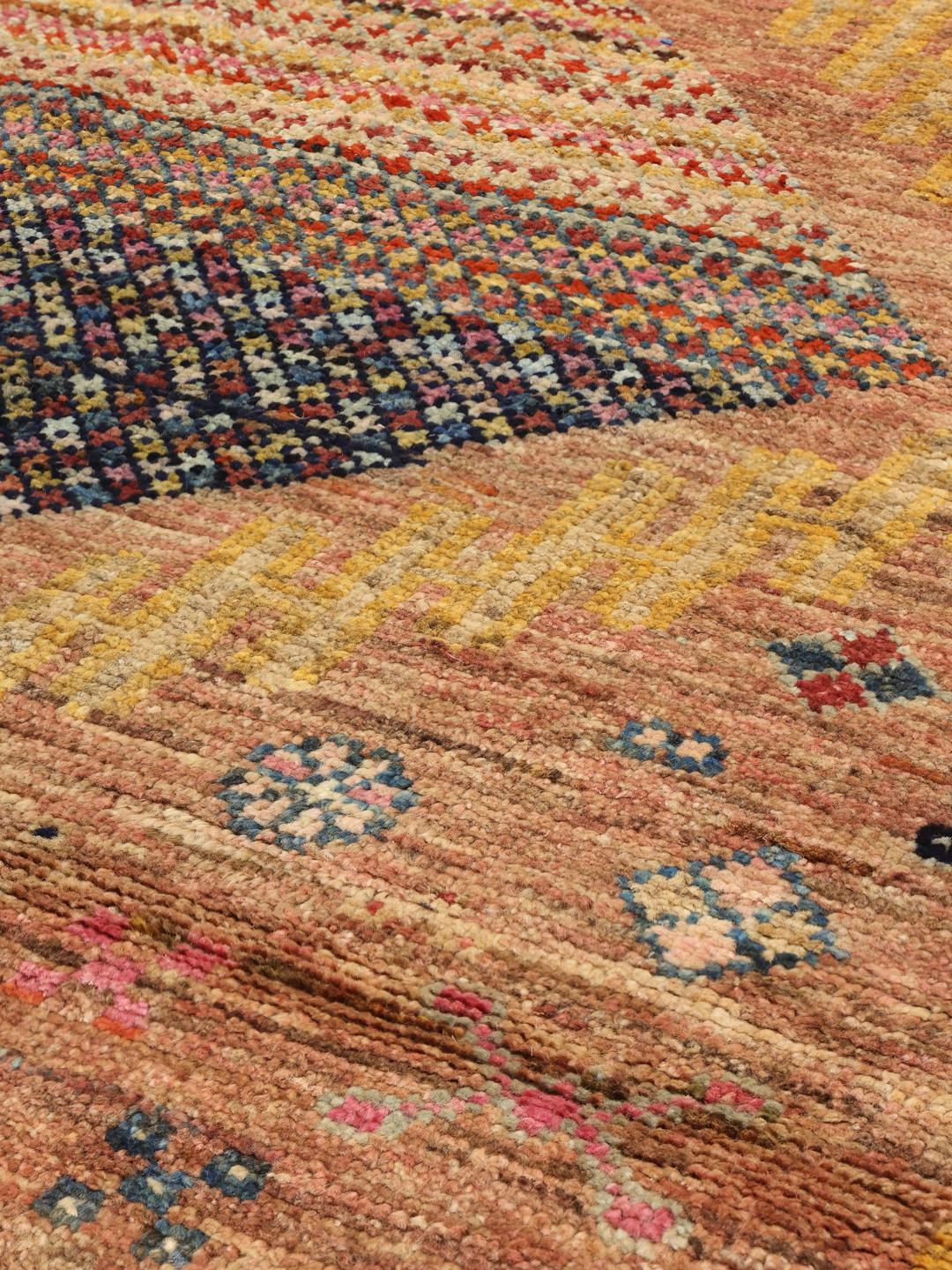 Hand-knotted Berber rug from Afghanistan in multicolor tones with tribal geometric patterns