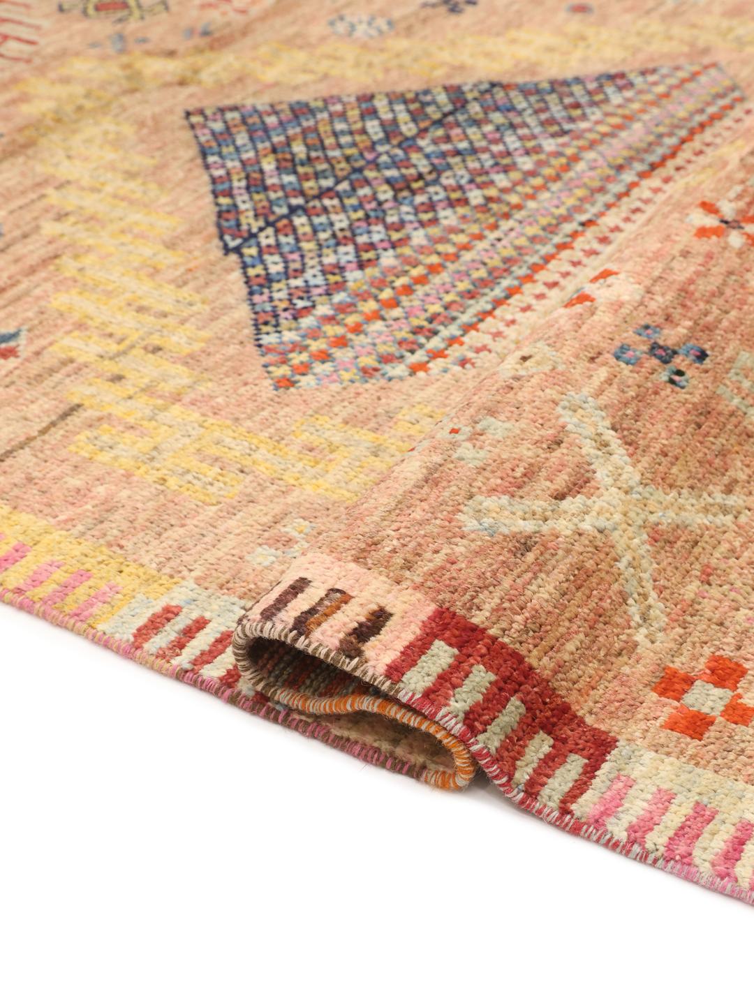 Hand-knotted Berber rug from Afghanistan in multicolor tones with tribal geometric patterns