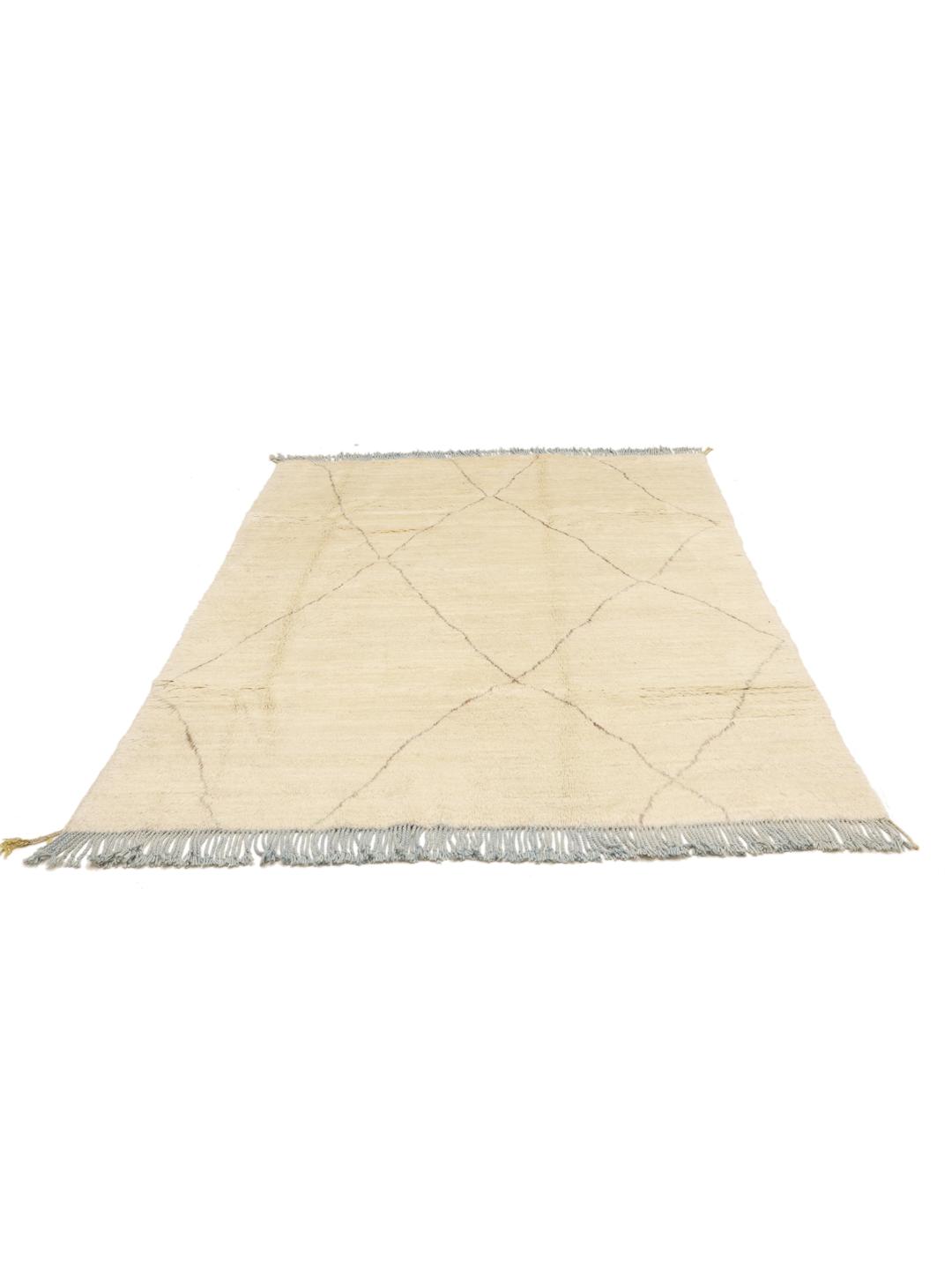 Håndknyttet afghansk tæppe med neutral beige luv og geometrisk diamantmønster