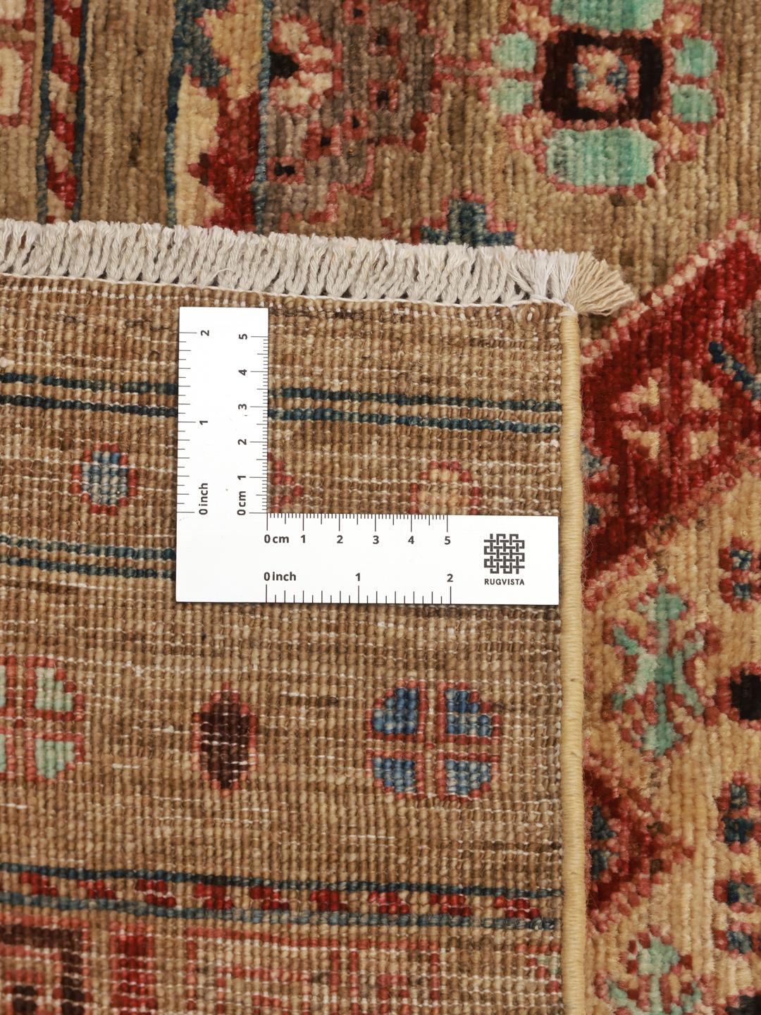 Hand-knotted runner from Afghanistan in brown with geometric patterns