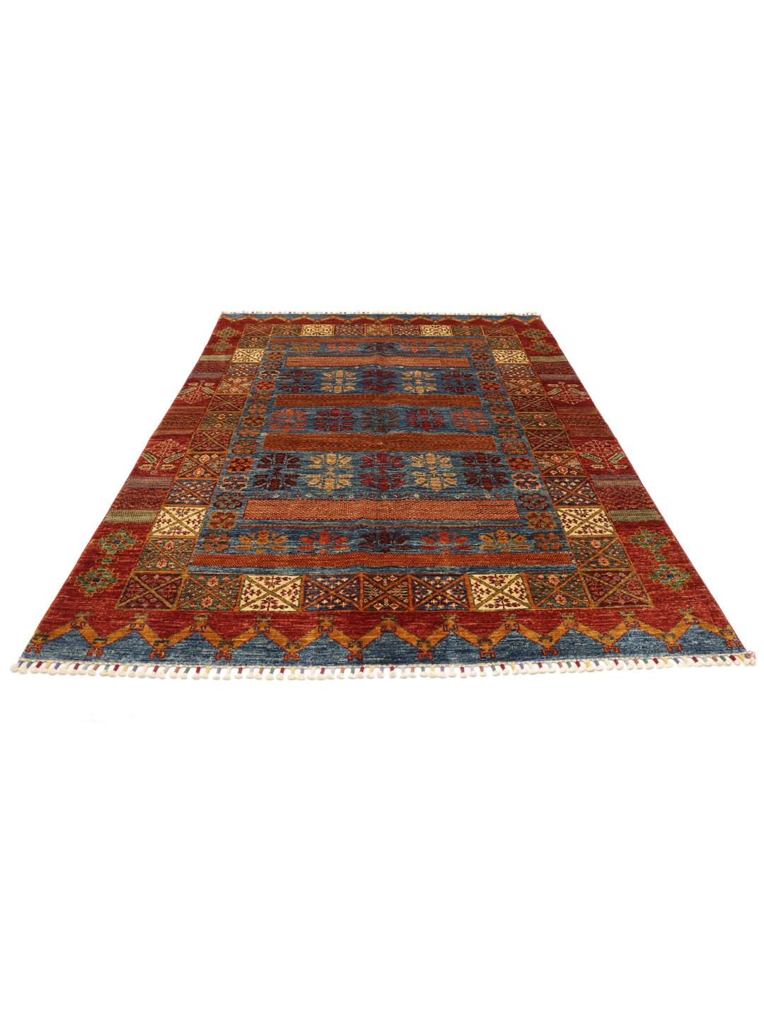 Hand-knotted Afghan rug in multicolor with traditional patterns