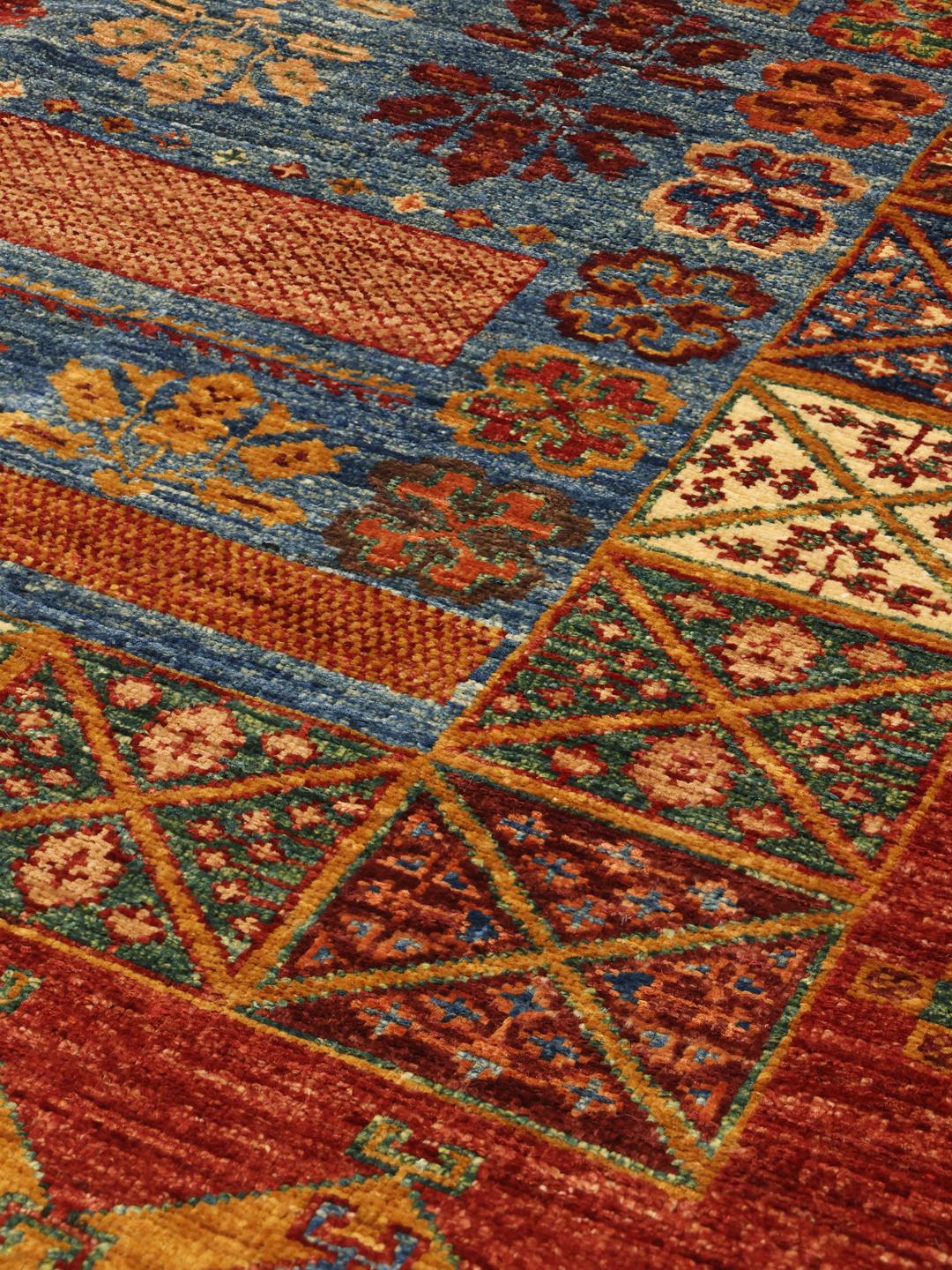 Hand-knotted Afghan rug in multicolor with traditional patterns