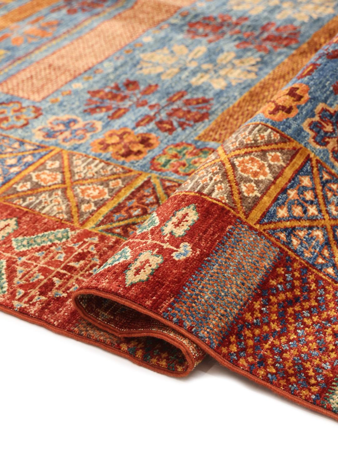 Hand-knotted Afghan rug in multicolor with traditional patterns