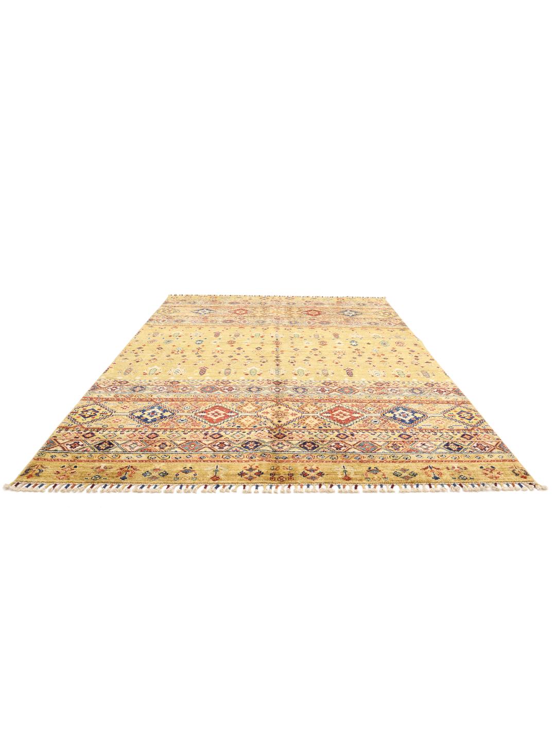 Hand-knotted Afghan rug in multicolor Wool with traditional geometric patterns