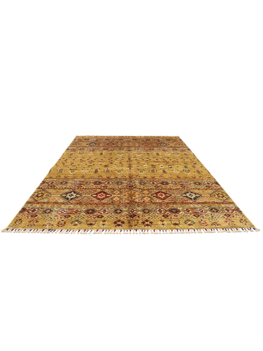Hand-knotted Afghan rug in multicolor Wool with traditional geometric patterns