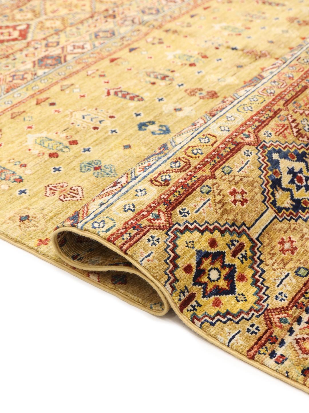 Hand-knotted Afghan rug in multicolor Wool with traditional geometric patterns