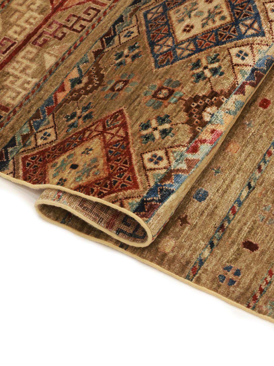 Hand-knotted Afghan runner rug in brown with geometric patterns
