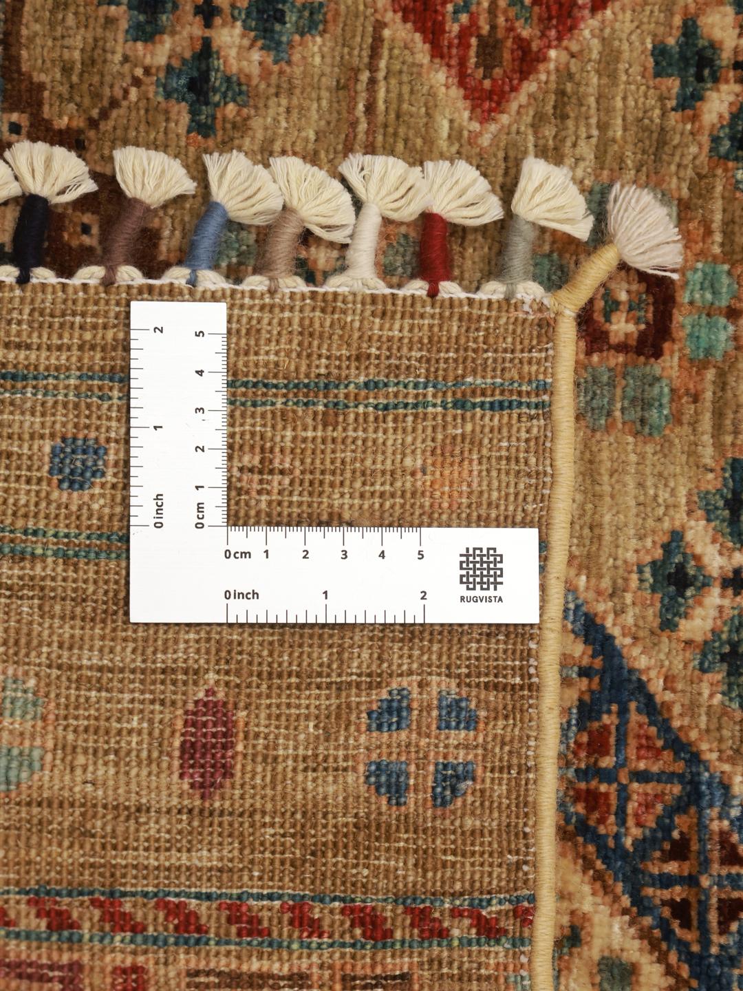 Hand-knotted Afghan runner rug in brown with geometric patterns
