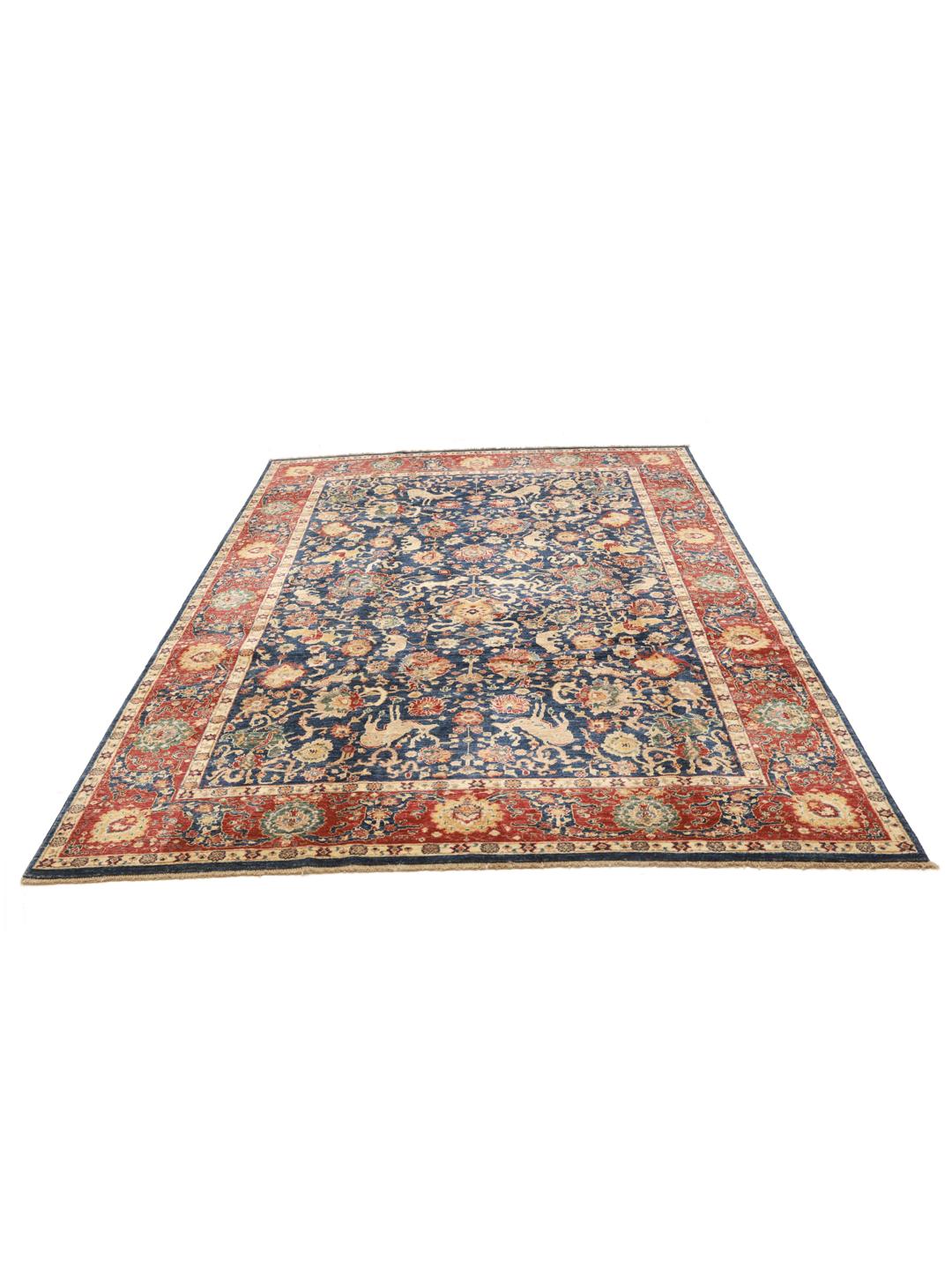 Tapis afghan en bleu foncé et rouge