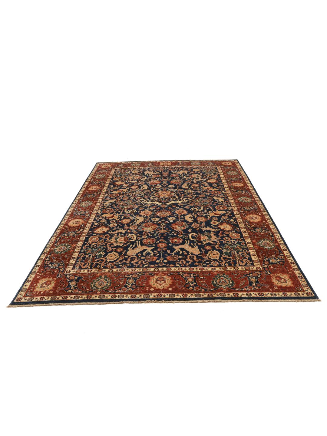 Tapis afghan en bleu foncé et rouge