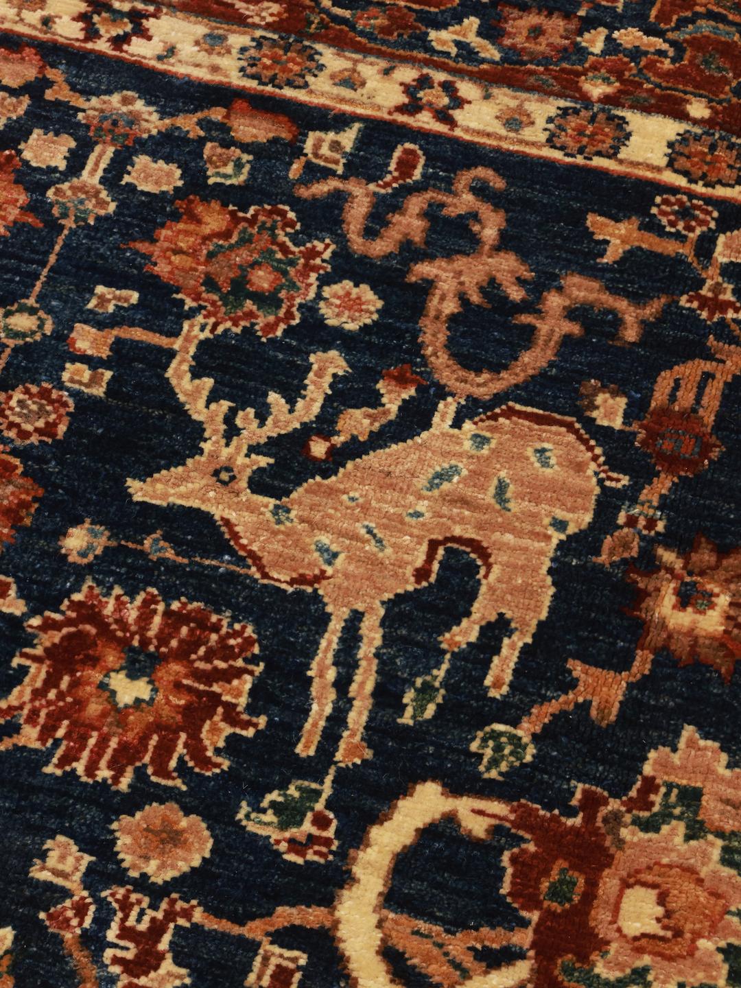 Tapis afghan en bleu foncé et rouge