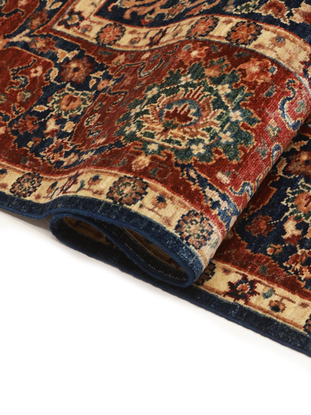Tapis afghan en bleu foncé et rouge