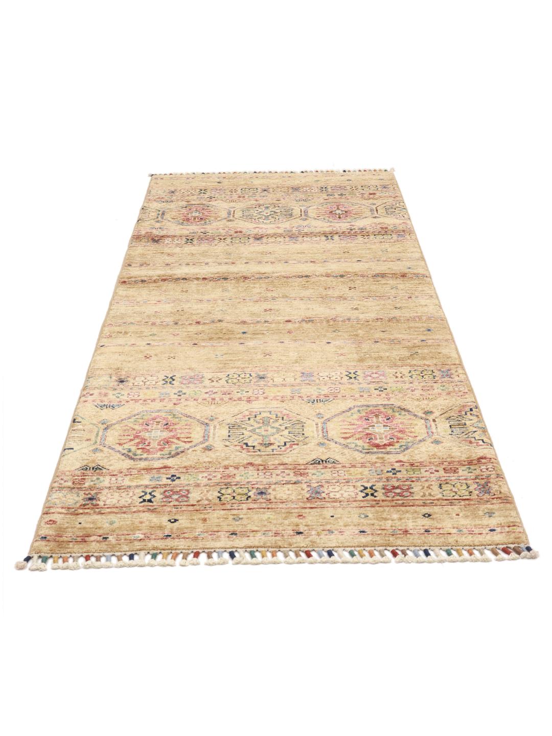Handmade Afghan rug in beige with traditional patterns