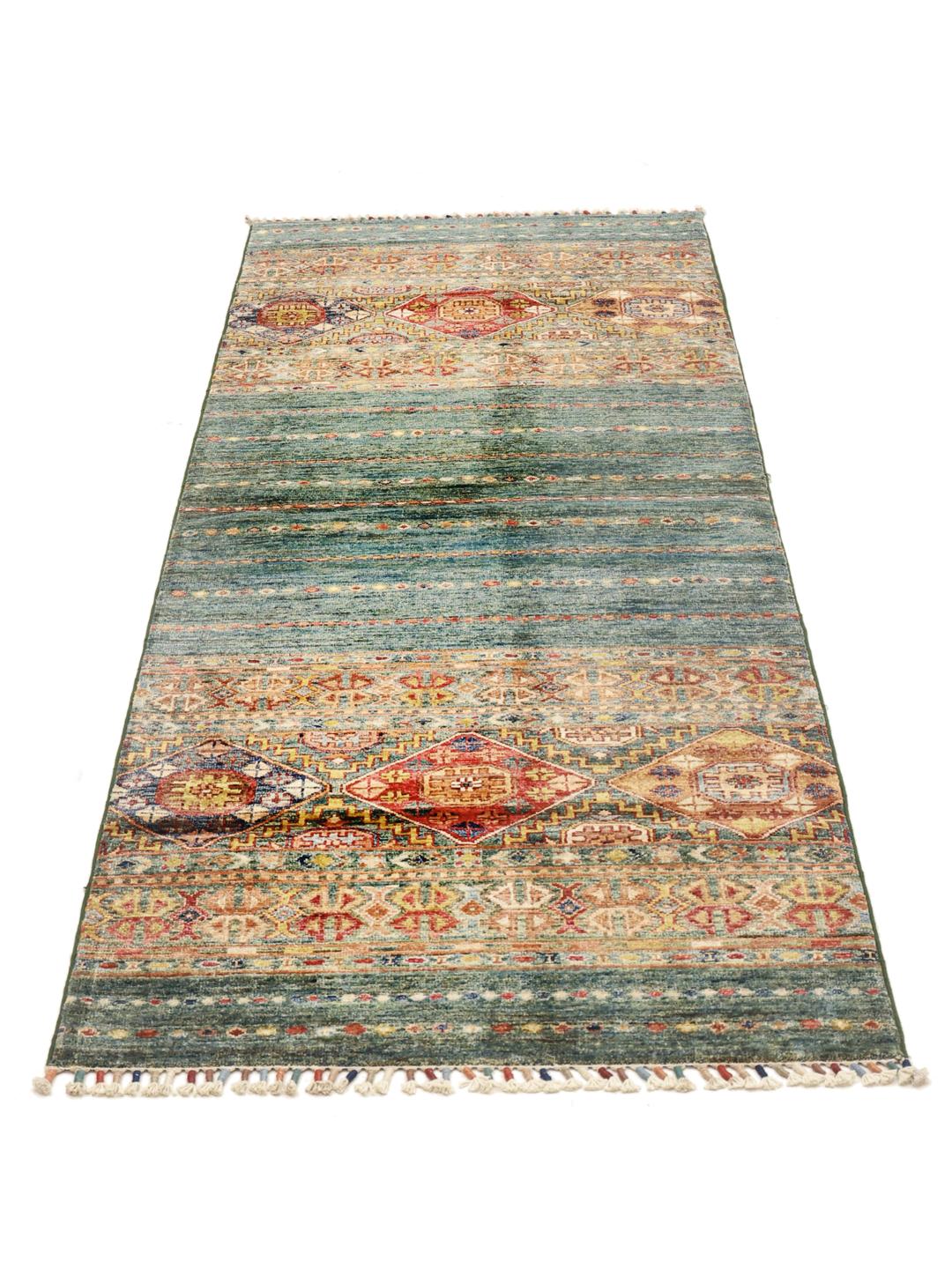 Handgeknoopte Afghaanse loper in donkerblauw met geometrische motieven