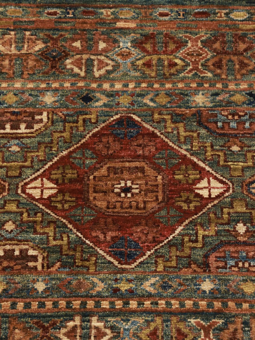 Handgeknoopte Afghaanse loper in donkerblauw met geometrische motieven