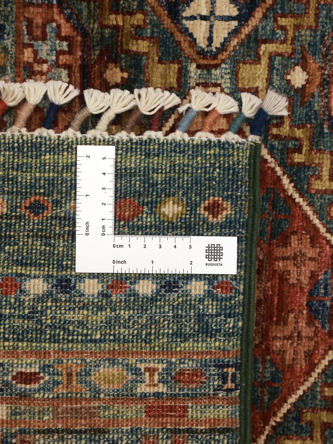 Handgeknoopte Afghaanse loper in donkerblauw met geometrische motieven