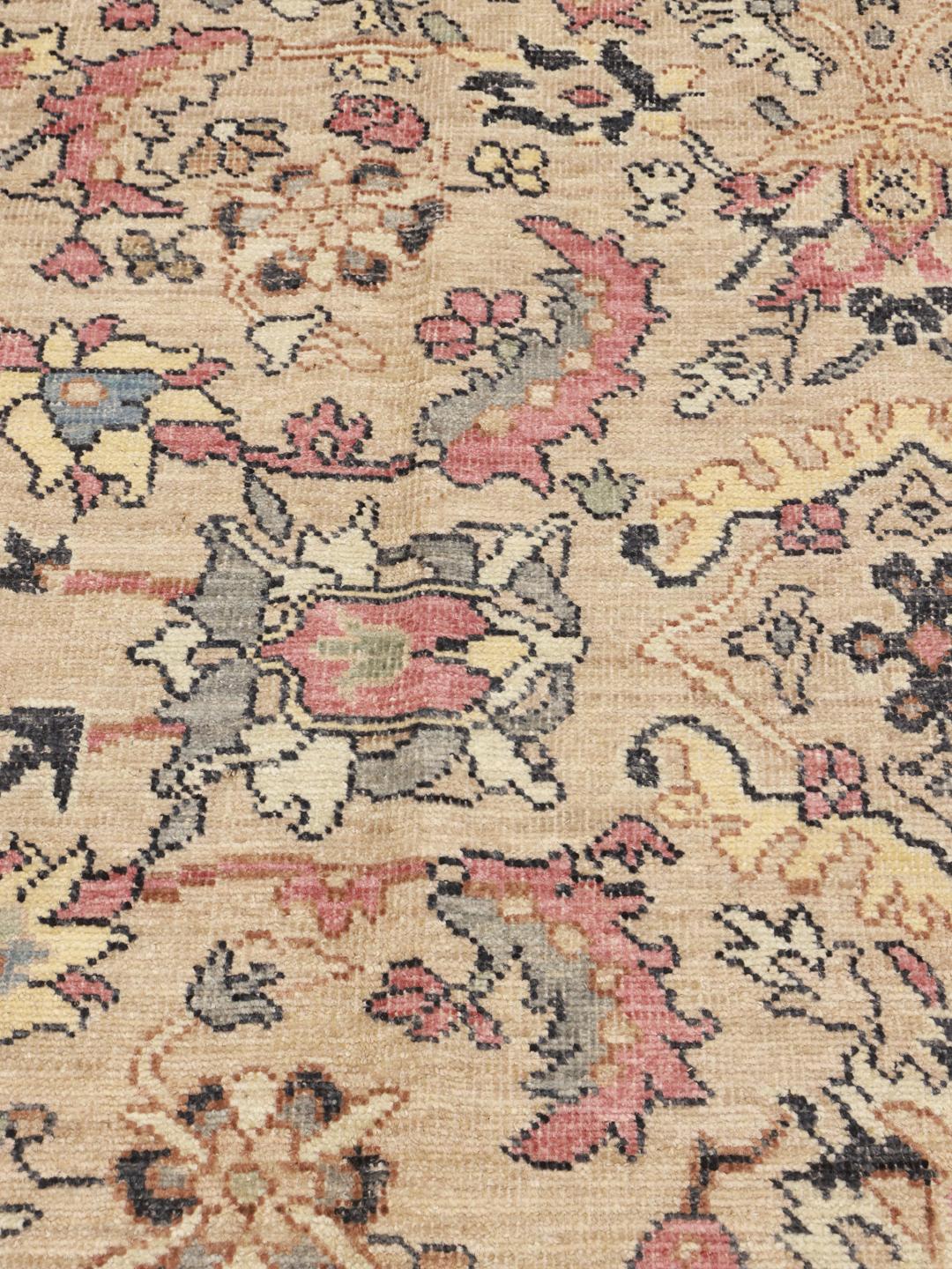 Handgeknoopt Afghaans tapijt in beige met bloemmotieven
