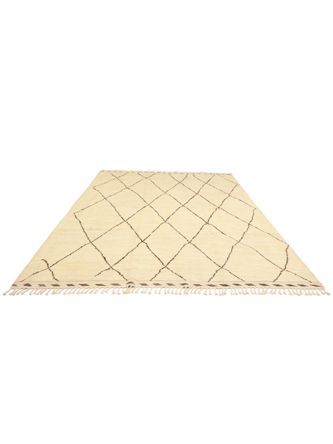 Hand-knotted Afghan rug with a beige field and dark geometric diamond pattern