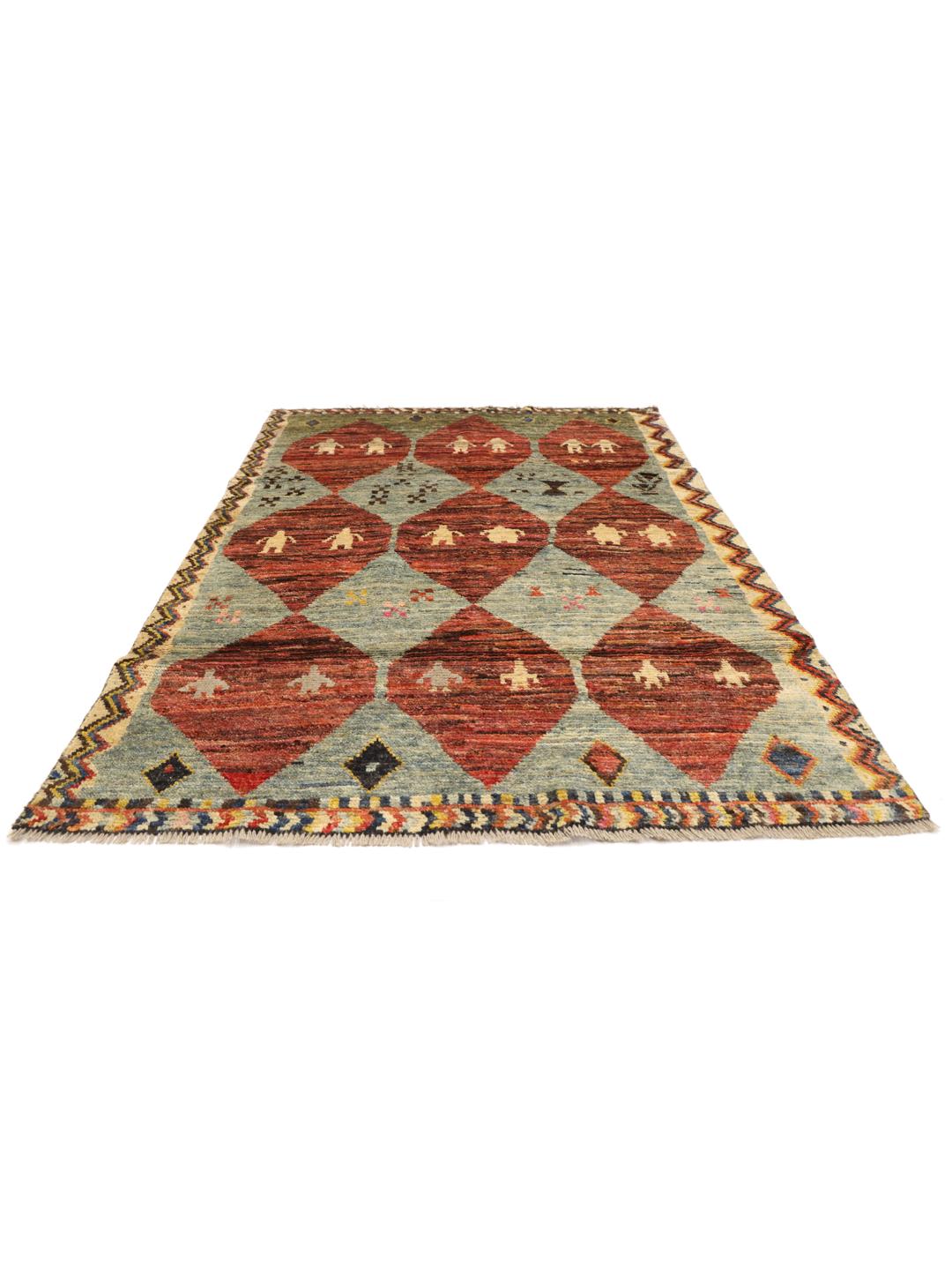 Hand-knotted Afghan rug with colourful diamond patterns and tribal motifs