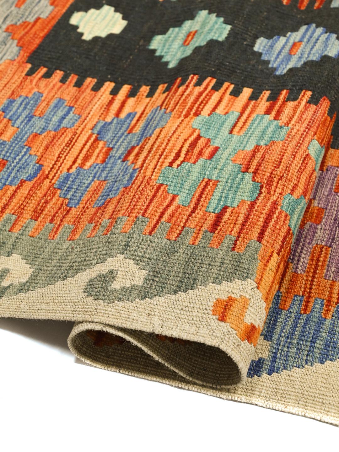 Ręcznie tkany dywan Kelim Afghan Old Style w kolorze pomarańczowym i wielokolorowym