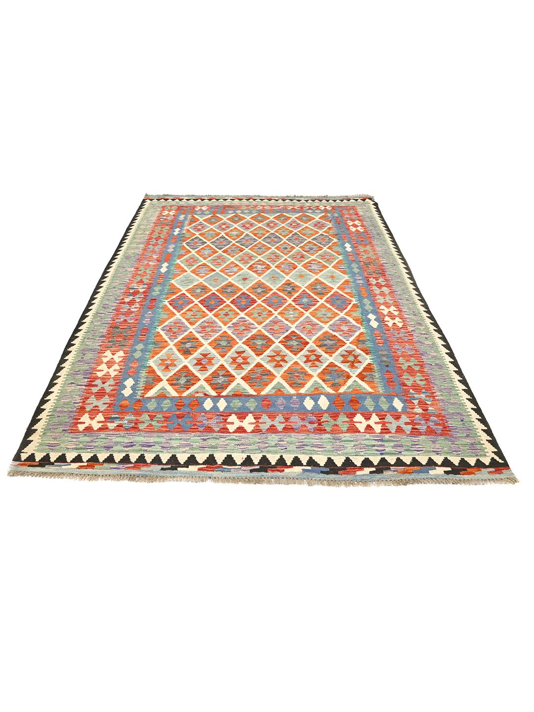 Multicolour handgeweven platgeweven Kelims vloerkleed uit Afghanistan