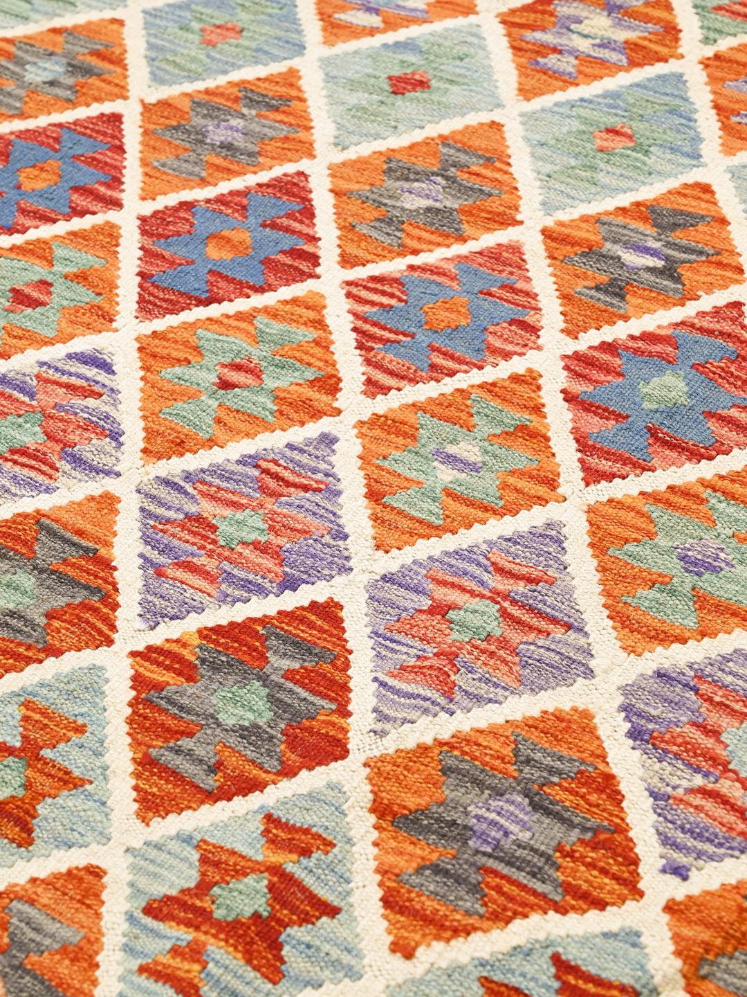Multicolour handgeweven platgeweven Kelims vloerkleed uit Afghanistan