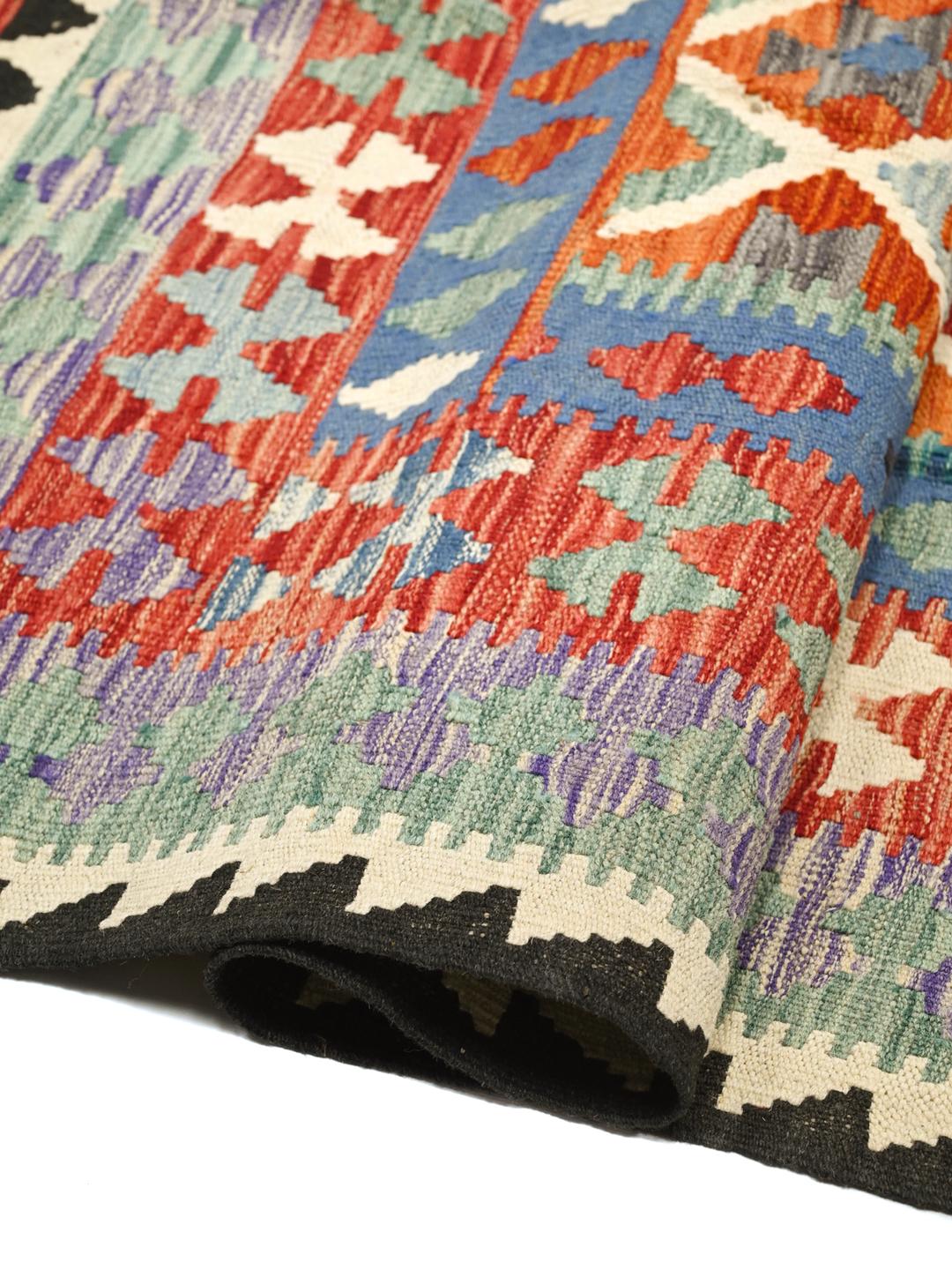 Multicolour handgeweven platgeweven Kelims vloerkleed uit Afghanistan