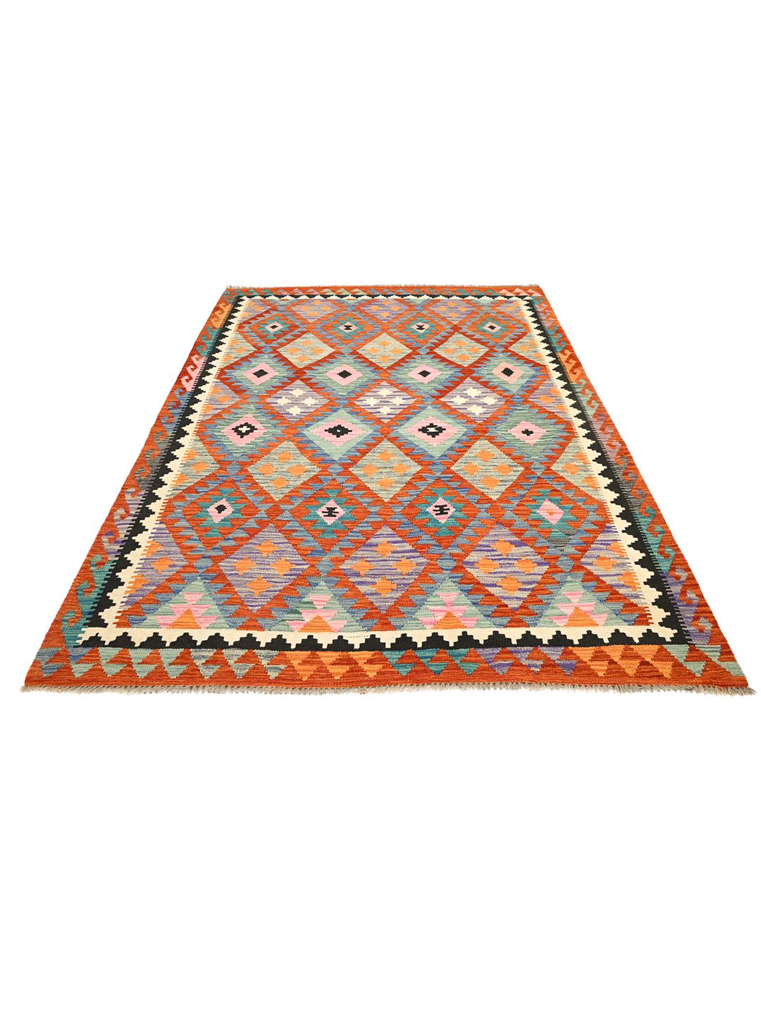 Handgeweven oranje en multicolor Afghaanse Kelim