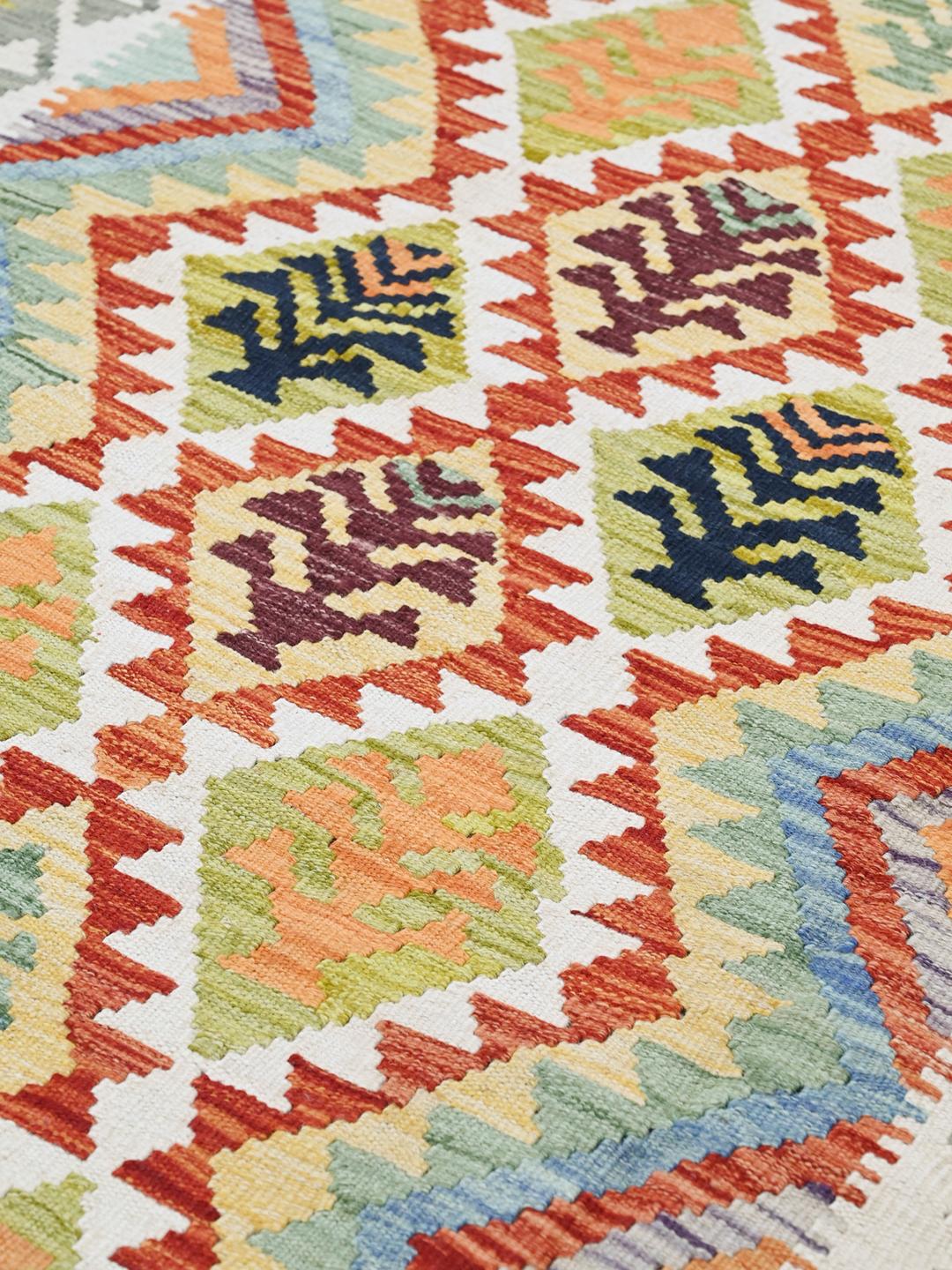 Handgeweven multicolor wollen vloerkleed uit Afghanistan