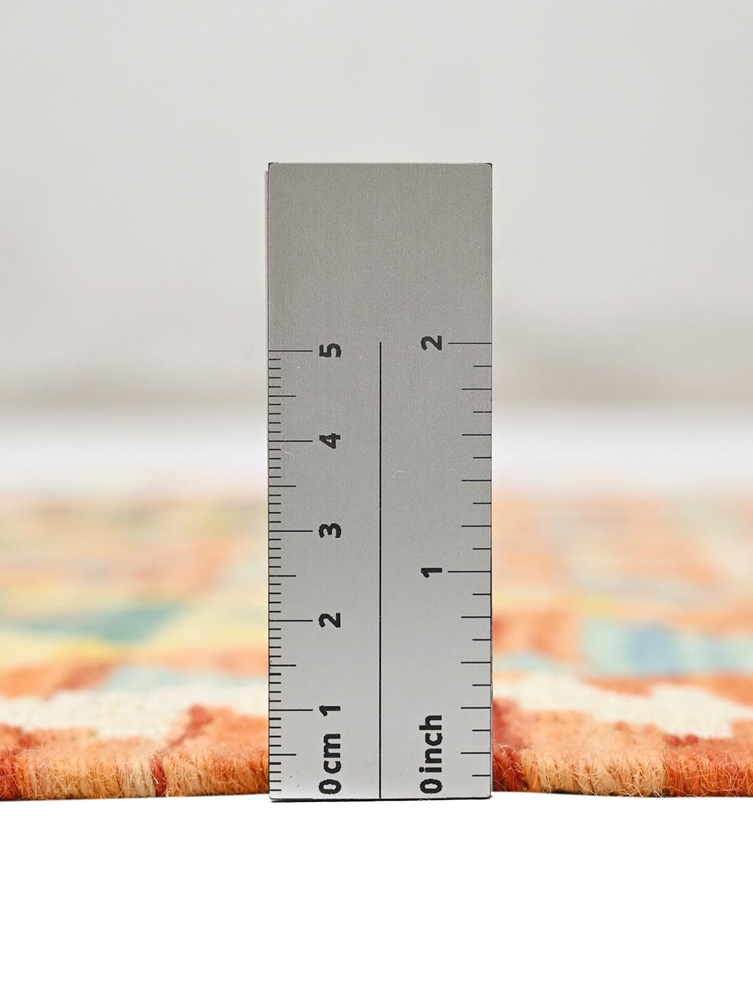 Hand-woven Afghan runner with vibrant geometric diamond motifs in multicolor Wool.