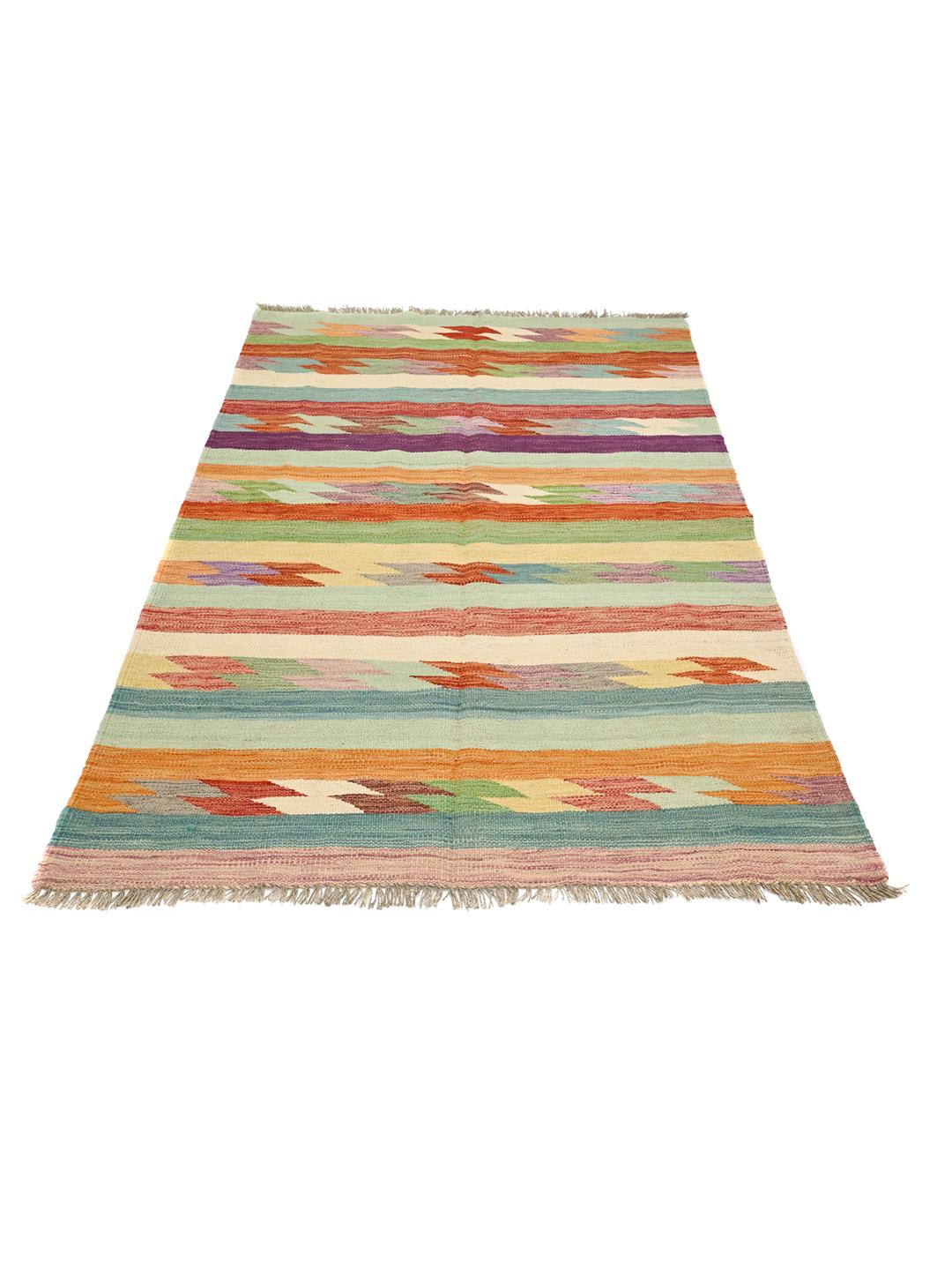 Tappeto kilim afghano multicolore con motivi geometrici