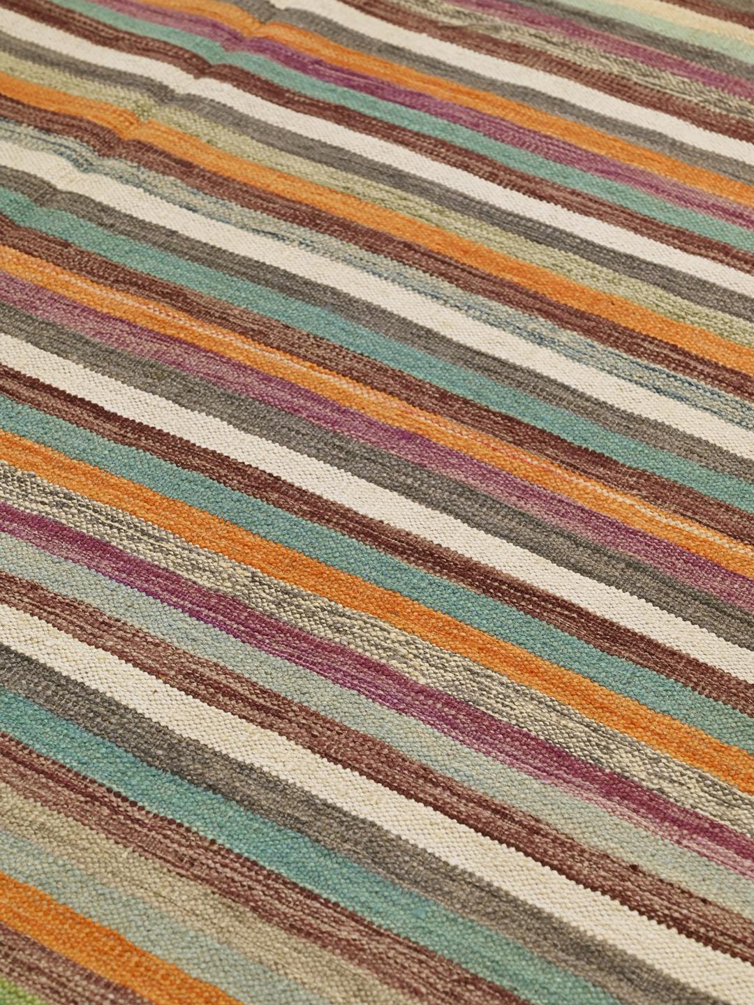 Tappeto Kilim tessuto a mano proveniente dall'Afghanistan con motivo a righe multicolore