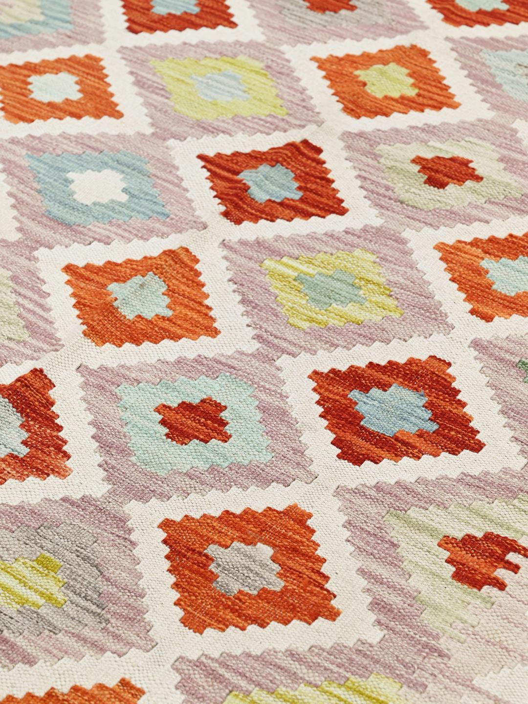 Hand-woven Afghan Kelim rug with a colourful diamond pattern
