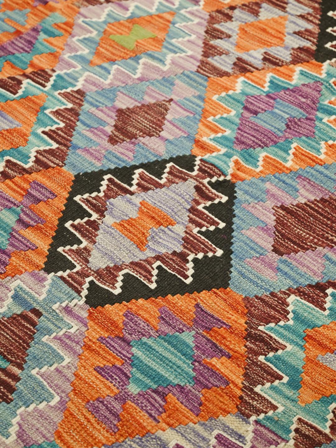 Hand-woven Kelim Afghan Old Style rug in orange and multicolor