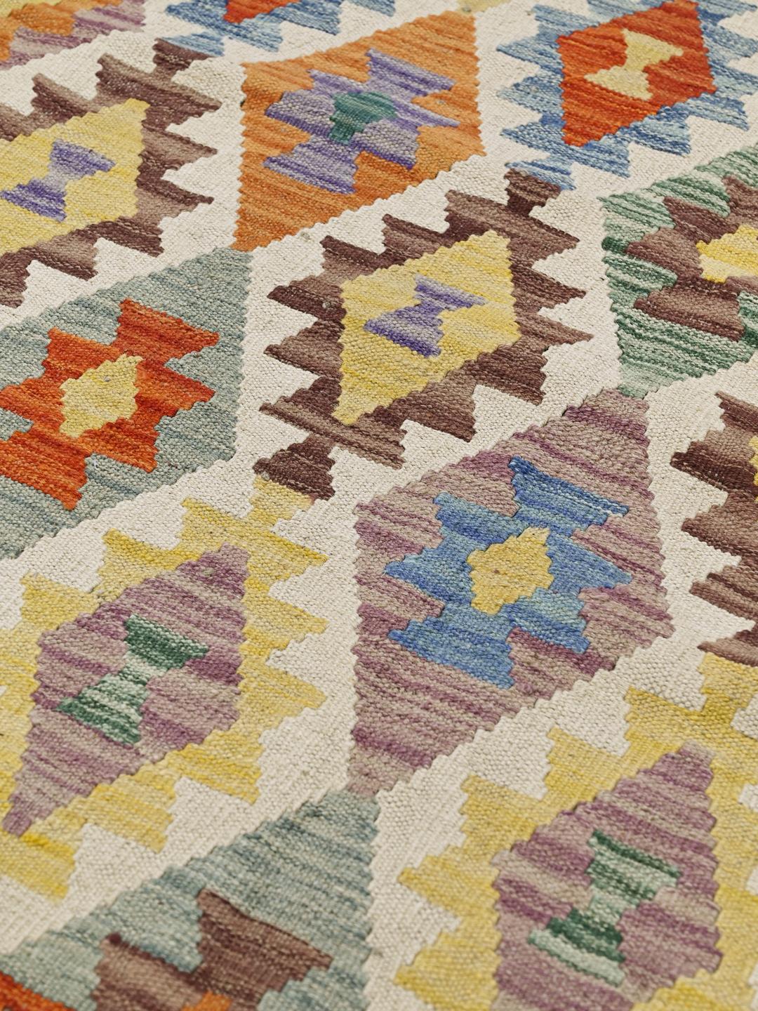 Hand-woven Kelim Afghan Old Style rug in beige and multicolor from Afghanistan