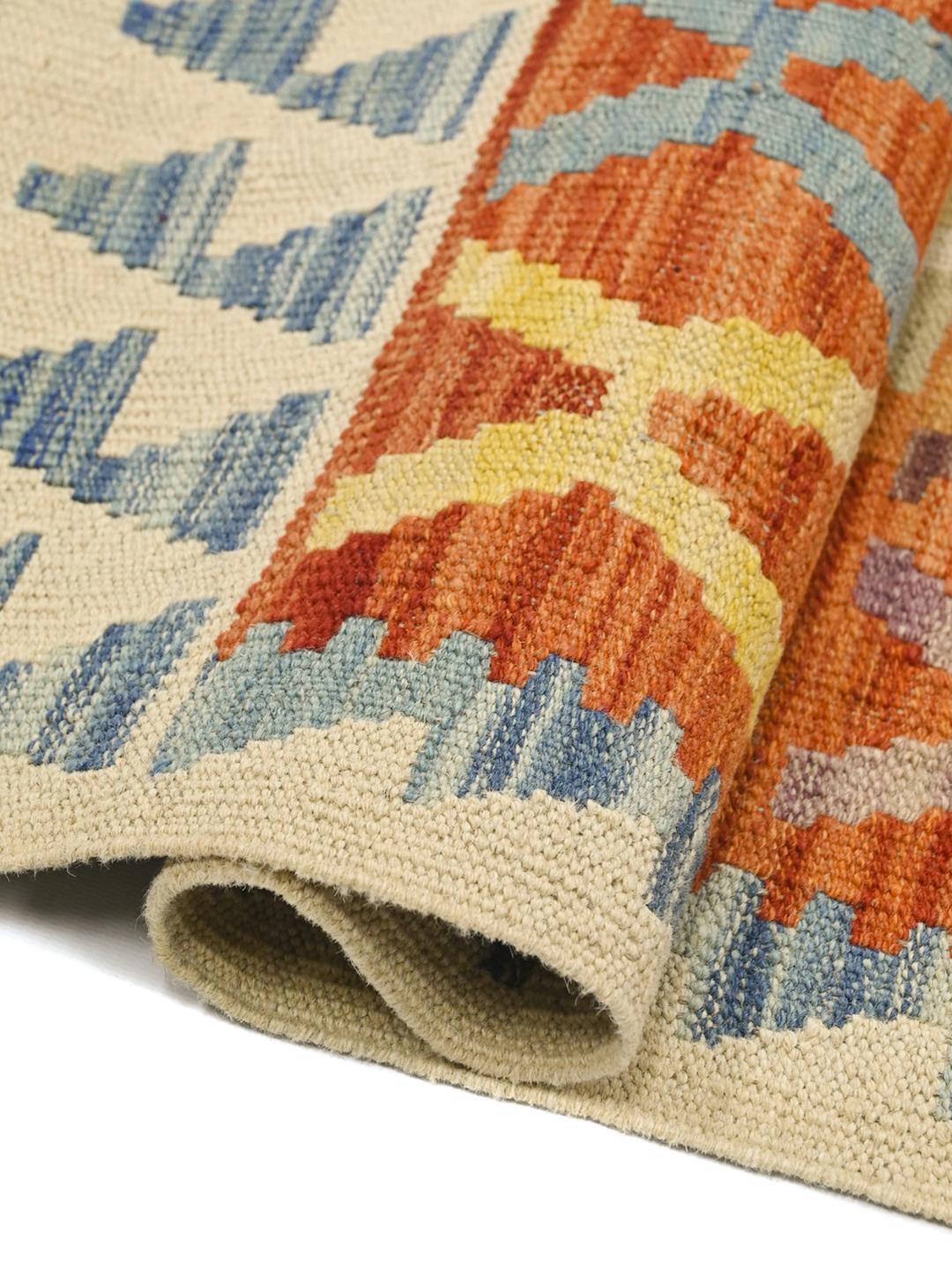 Hand-woven Kelim Afghan Old Style rug in beige and multicolor from Afghanistan