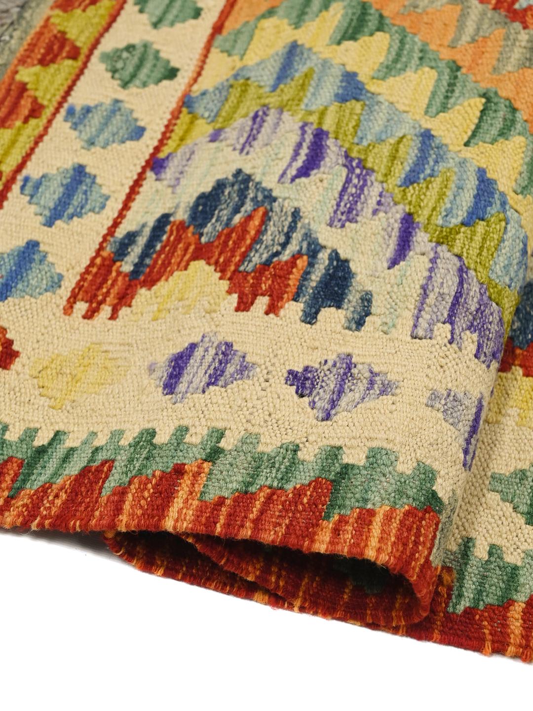 Hand-woven Afghan Kelim rug in multicolor wool