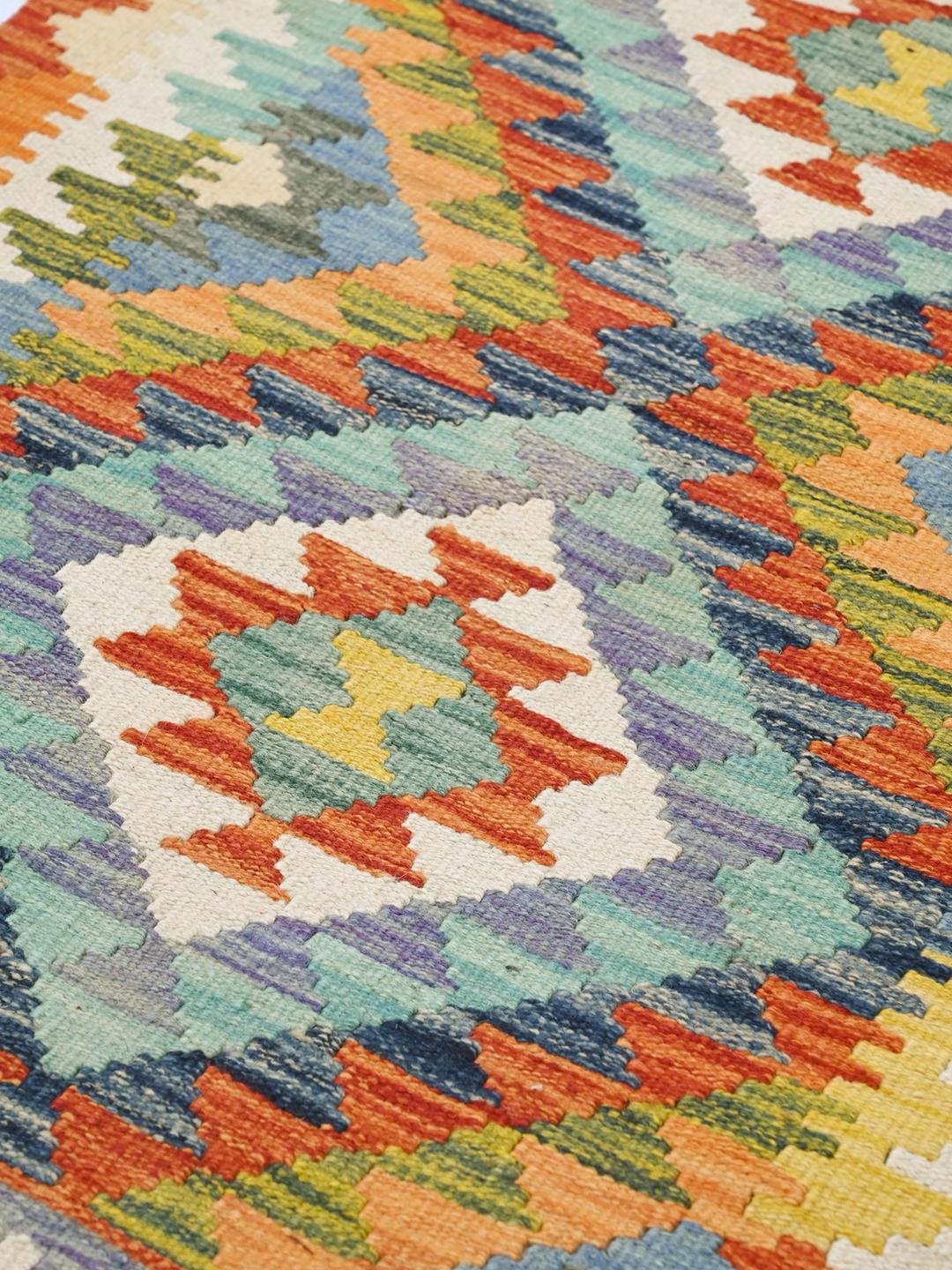 Hand-woven Kelim Afghan Old Style rug in red and multicolor
