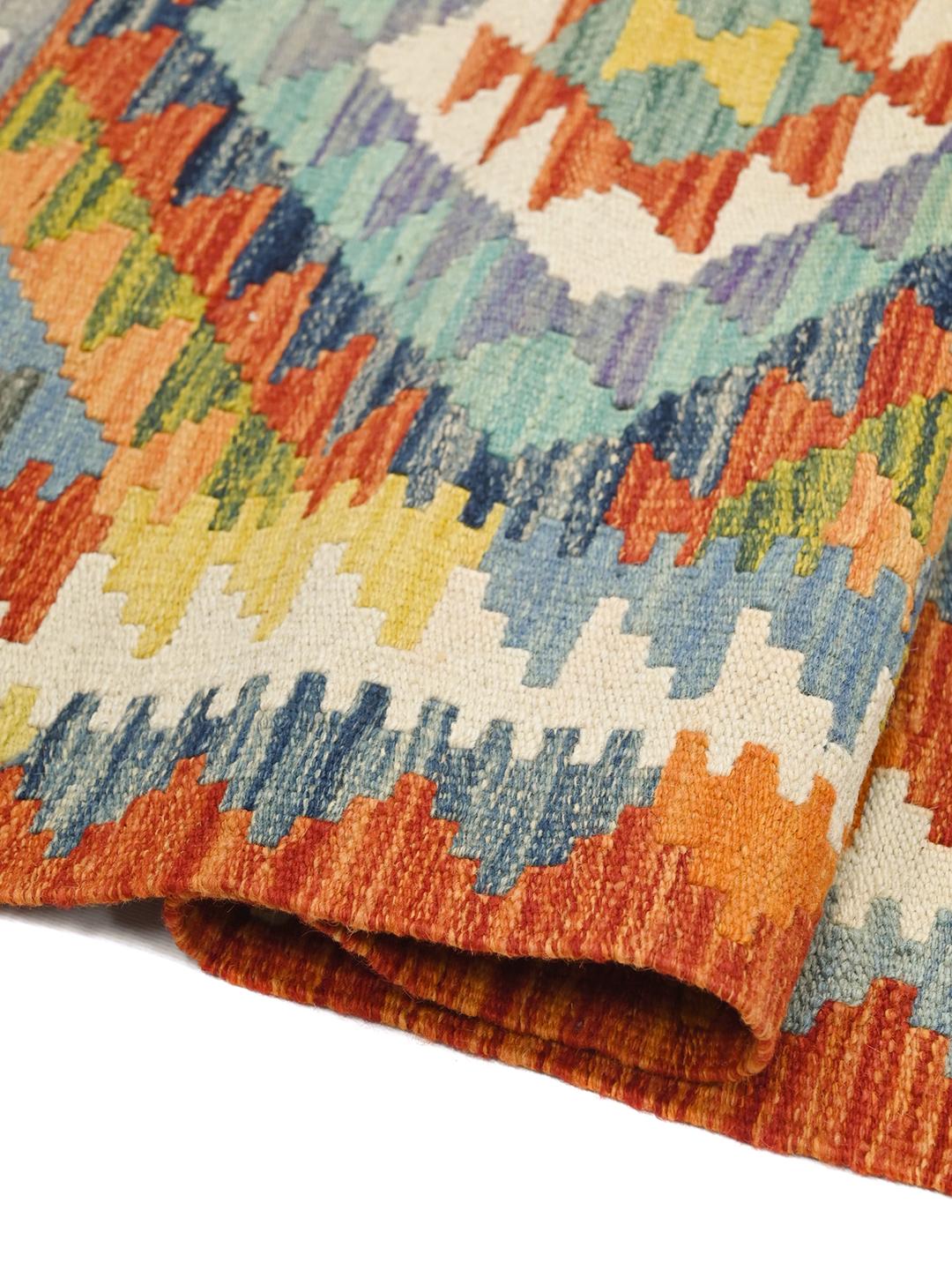 Hand-woven Kelim Afghan Old Style rug in red and multicolor