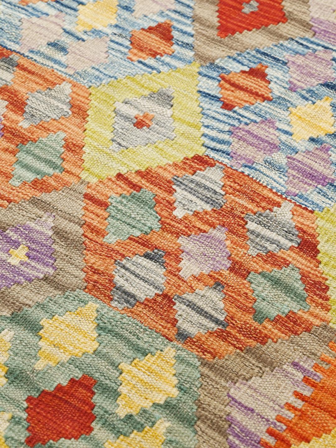 Hand-woven Kelim Afghan Old Style wool rug in orange and multicolor