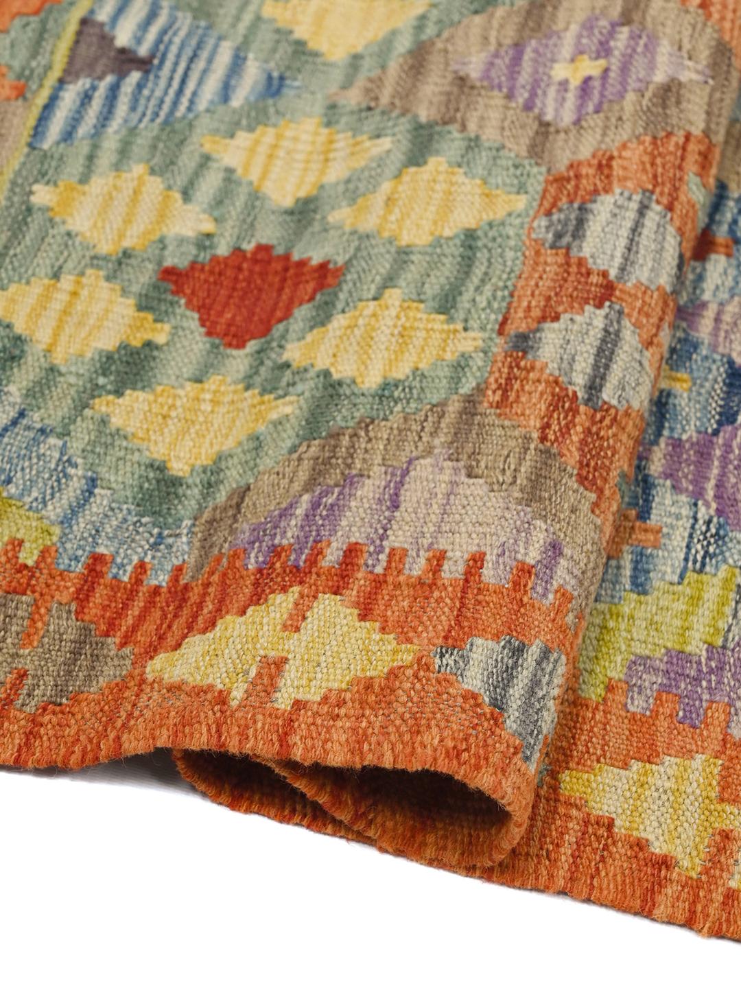 Hand-woven Kelim Afghan Old Style wool rug in orange and multicolor