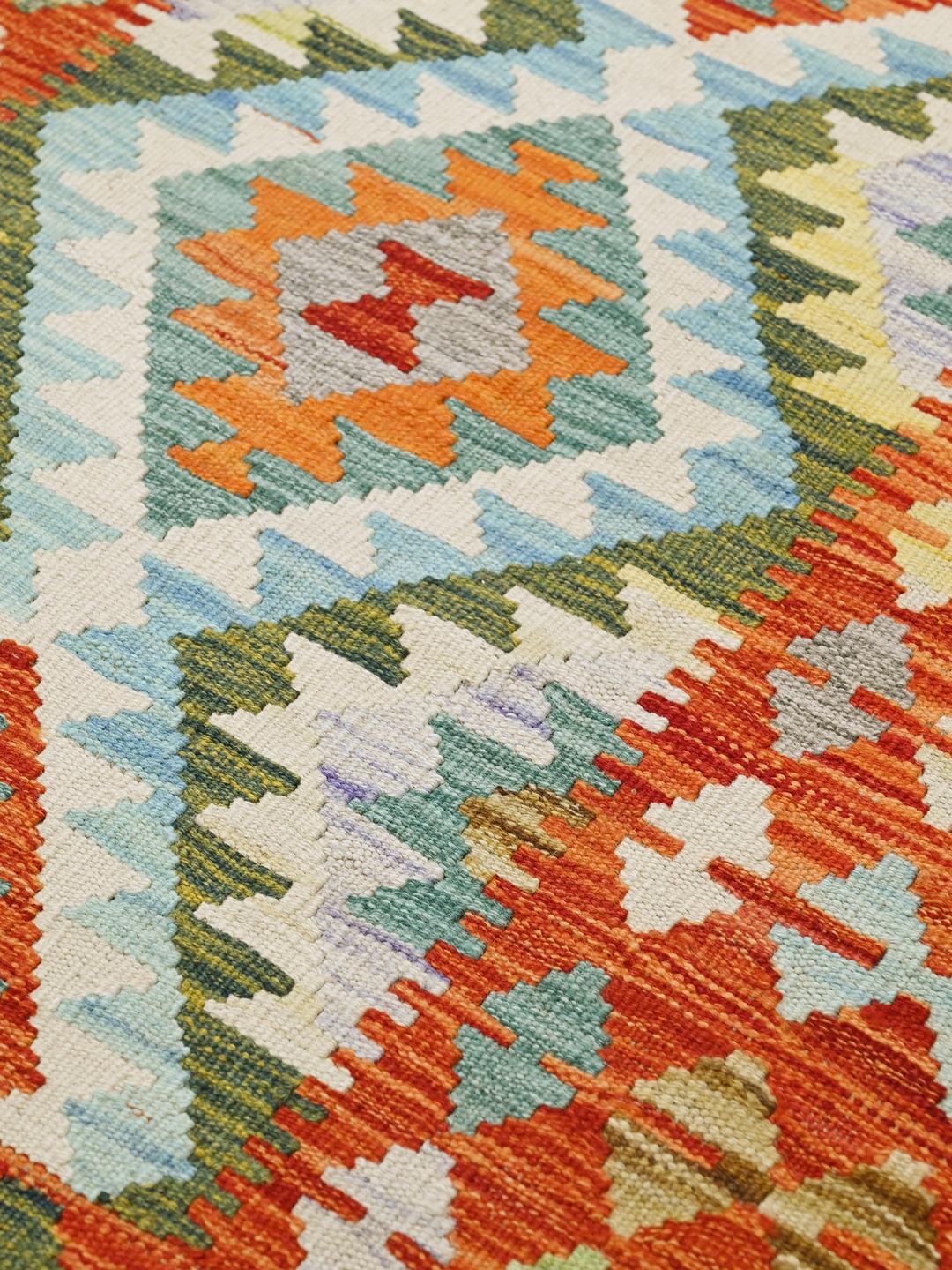 Hand-woven Kelim Afghan Old Style rug in red and multicolor